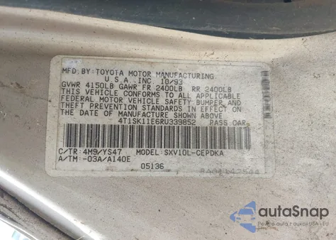 1994 Toyota Camry Dx z USA, uszkodzony, nr VIN 4T1SK11E6RU339852
